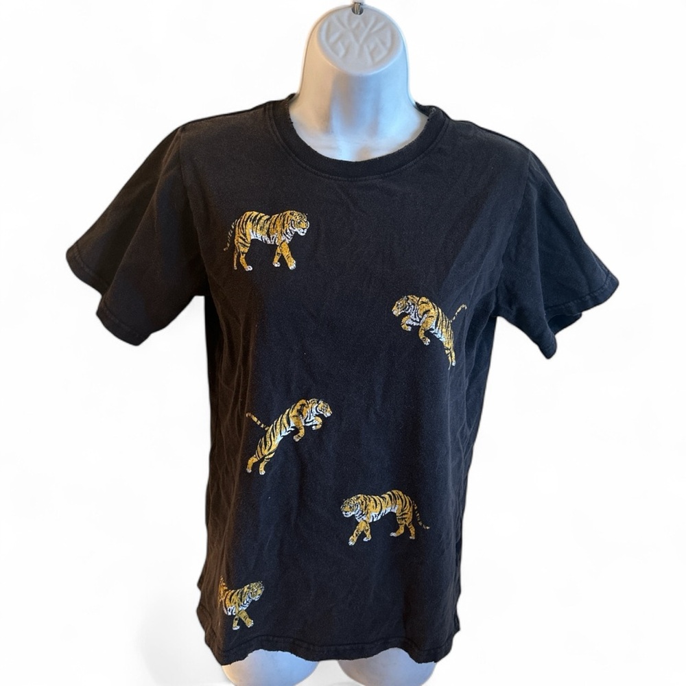 Zutter Tiger Graphic Tee Size Small Washed Black Short Sleeve Relaxed Fit Soft - Picture 3 of 11